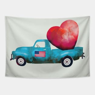 Vintage Truck Heart Valentine's Day Tapestry