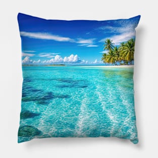 Clear Water with a Tropical Island and Blue Sky - Landscape Pillow