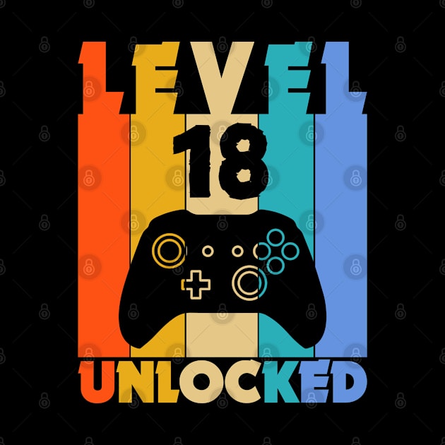 Level 18 Unlocked Funny Video Gamer Birthday Novelty T-Shirt by MekiBuzz Graphics