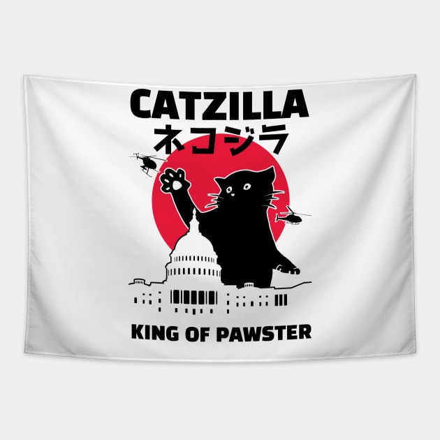 CATZILLA - King of Pawster Tapestry by uncommontee