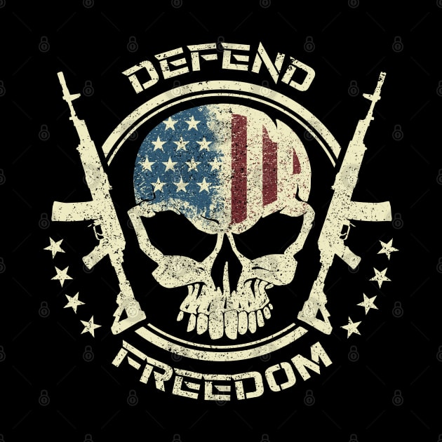 Grunge Defend Freedom I Vintage USA Skull Weapon Gun Used Look Design by az_Designs