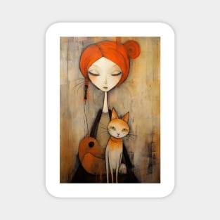 Girl and Cat 2 Magnet