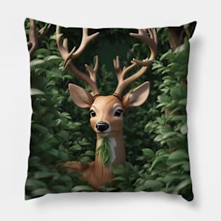 Camouflaged deer in nature Pillow