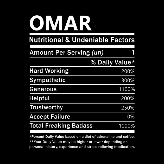 Omar Name T Shirt - Omar Nutritional and Undeniable Name Factors Gift Item Tee by nikitak4um