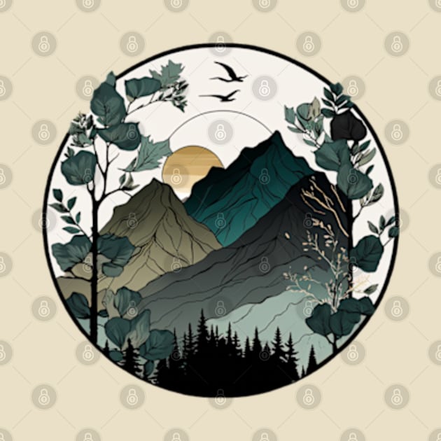 beautiful mountain view, vintage style by teehood