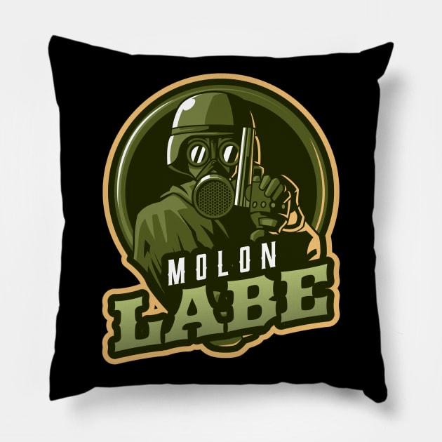 The Gas Mask Soldier With A Gun Pillow by Mega Tee Store