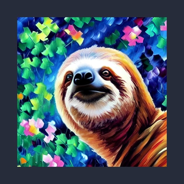 Smiling Sloth Surrounded by Flowers by ArtistsQuest