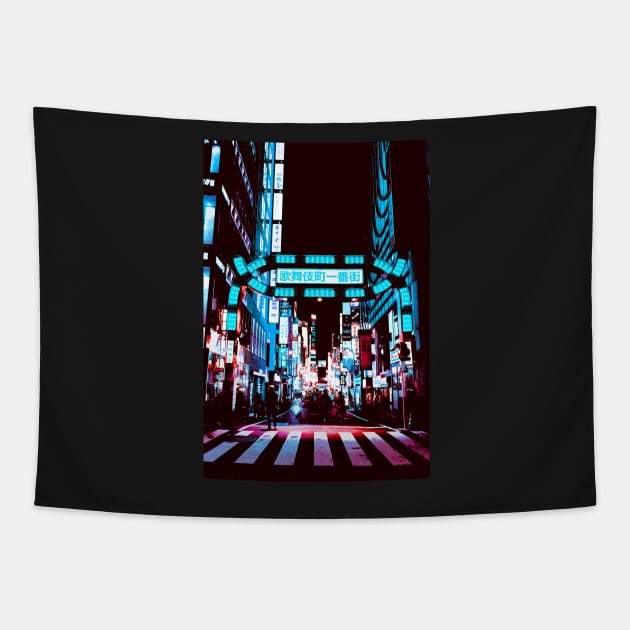 Japan - 'Blue kabukicho' Tapestry by LittleJapan