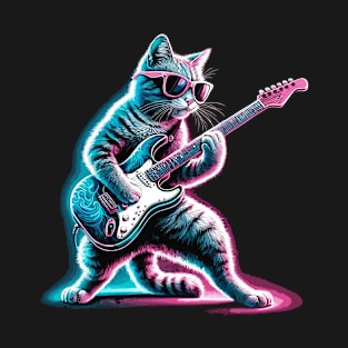 Electric Guitar Cat Rock Music Retro Funny Cat T-Shirt