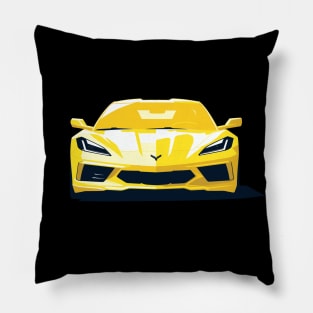 C8 Racing Accelerate Yellow sportscar retro design vintage style supercar Classic car vibes with a white C8 Retro flair for C8 enthusiasts Pillow