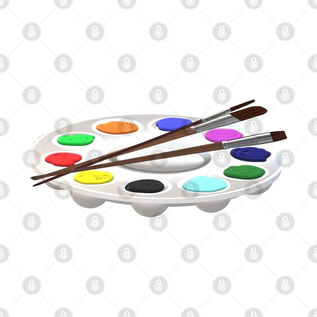 Round Artist Palette with Paints and Paint Brushes (White Background) by Art By LM Designs 