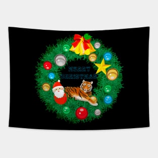 Tiger Wishes Merry Christmas - Merry Catsmas! Tapestry