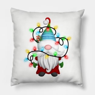 Gnome Wrapped in Christmas Lights Pillow