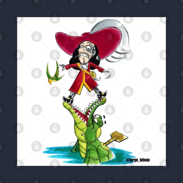 robot captain hook with robot crocodile by jorge_lebeau