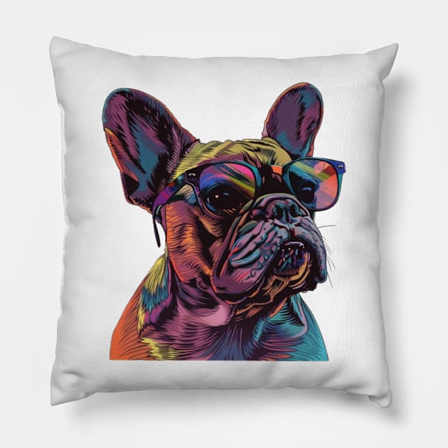 Frenchie Four-Eyes: The Sophisticated Side of Snuggles! Pillow by Carnets de Turig