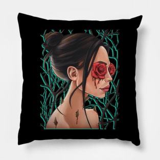 girl with roses beauty is in the eye of the beholder Pillow