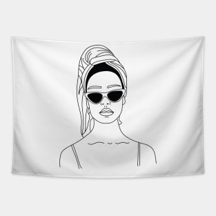 Woman Sunglasses Line Art Tapestry