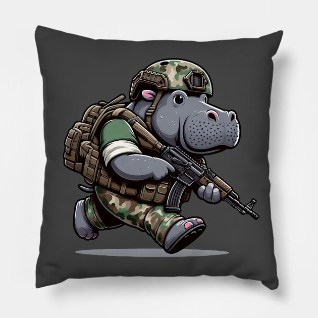 Tactical Hippo Pillow by Rawlifegraphic