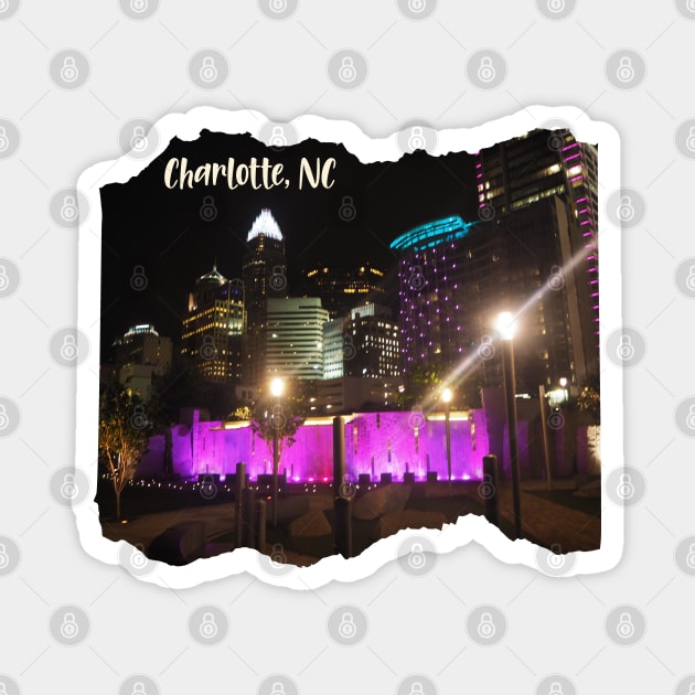 Cool photography of Charlotte North Carolina skyline pink sky sunset USA city break Magnet by BoogieCreates