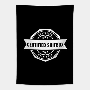 Certified Shitbox - Black Label With Stars And Black Text Circle Design Tapestry