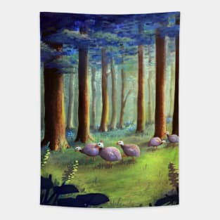 Guinea Fowl in the Woods Tapestry