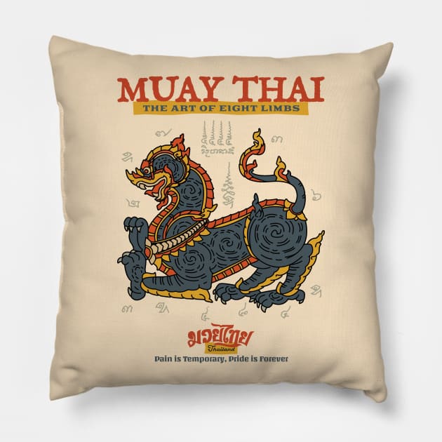 Vintage Muay Thai Boran Thai Lion Pillow by KewaleeTee