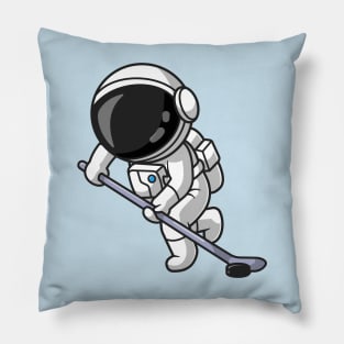Cute Astronaut Playing Hockey Cartoon Pillow
