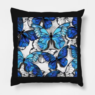 White Seamless Pattern with Blue Butterflies Pillow