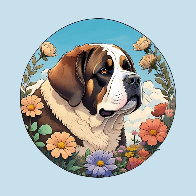 St Bernard Surrounded By Flowers by Pet And Petal