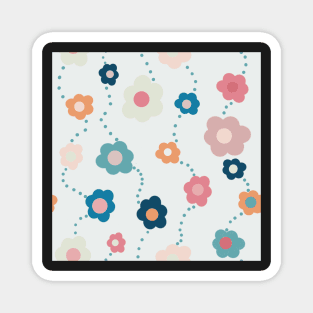 Pink, Blue  and Orange Vintage Daisy Repeat Pattern Magnet