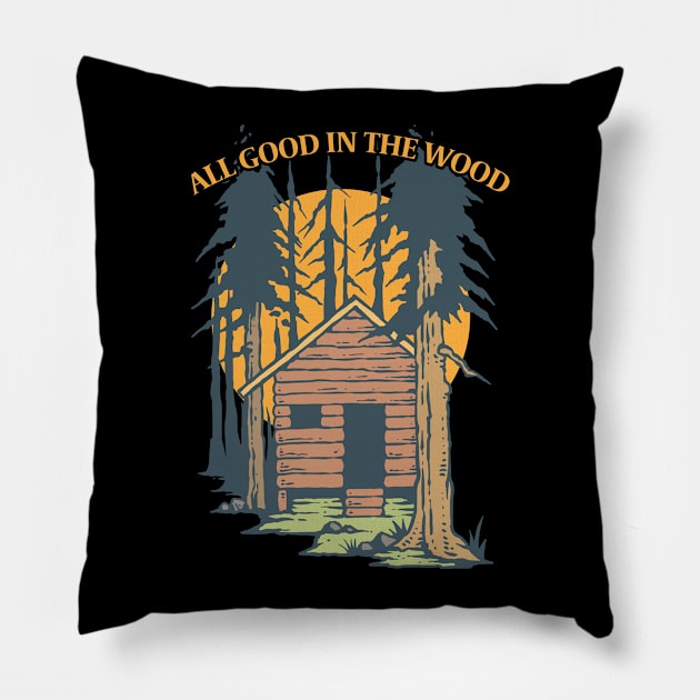 Log Cabin - All Good In The Wood Pillow by Kudostees