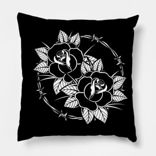 Double Traditional Tattoo Rose Pillow