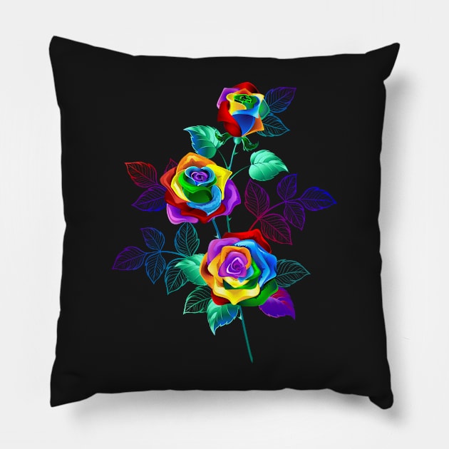 Branch with Rainbow Roses Pillow by Blackmoon9
