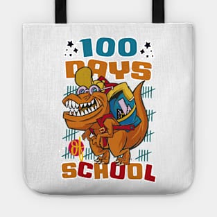 100 Days of school featuring a T-rex dino with bacpack #1 Tote