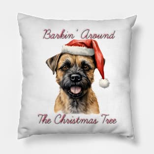 Christmas Border Terrier Dog in Santa Hat Pillow