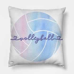 I Love Volleyball Watercolor Aesthetic Pastel Pink, Purple and Blue Pillow