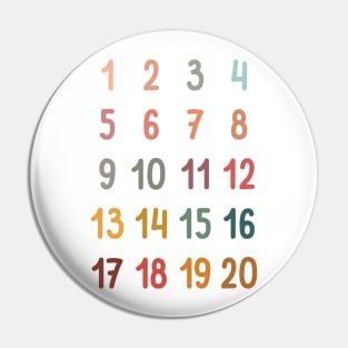 Numbers in Soft Boho Rainbow Colors for Kids Pin