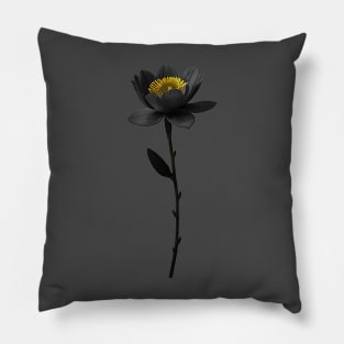 Black Flower with Yellow Center Pillow