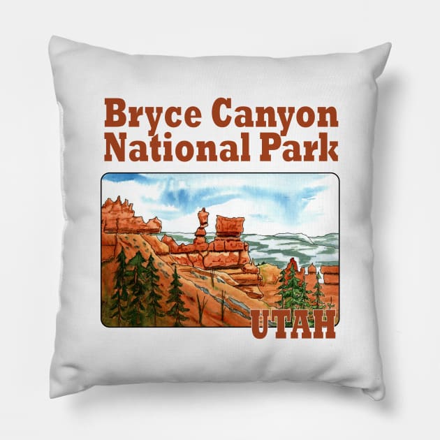 Bryce Canyon National Park, Utah Watercolor Pillow by MMcBuck