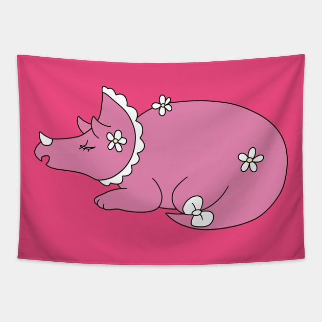 Pink Flowery Triceceratops Tapestry by saradaboru