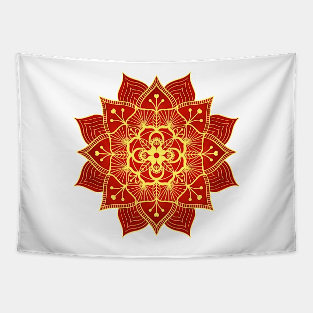 Gold and Red Floral Mandala Tapestry by Orchyd