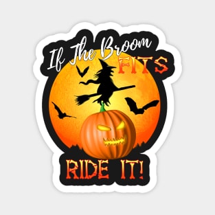 If The Broom Fits Ride It! Funny Halloween Magnet