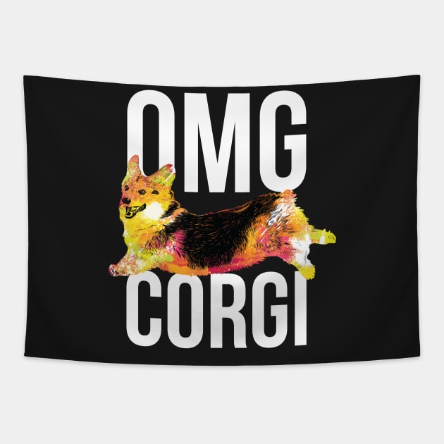 OMG Corgi Tapestry by polliadesign