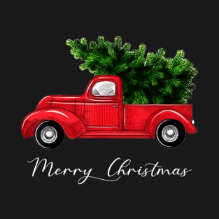 Merry Christmas Retro Vintage Red Truck T-Shirt