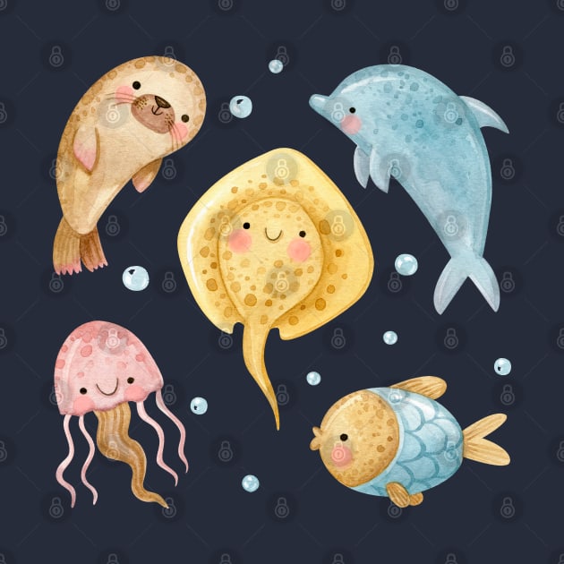 Watercolor Sea Animals Collections by Mako Design 