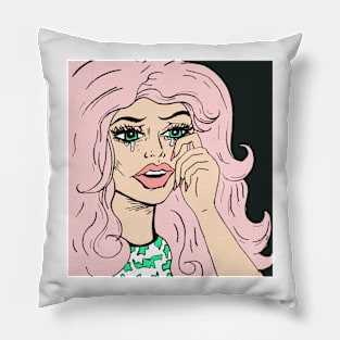 Crying Pink Haired Comic Book Girl Pillow