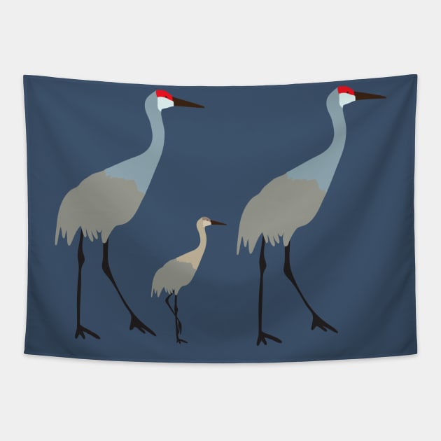 Sandhill cranes with baby Tapestry by Jennifer Ladd