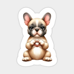 Valentine French Bulldog Giving Heart Hand Sign Magnet