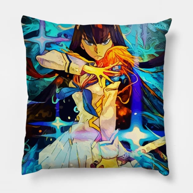 first blue Cloth Pillow by hustlart