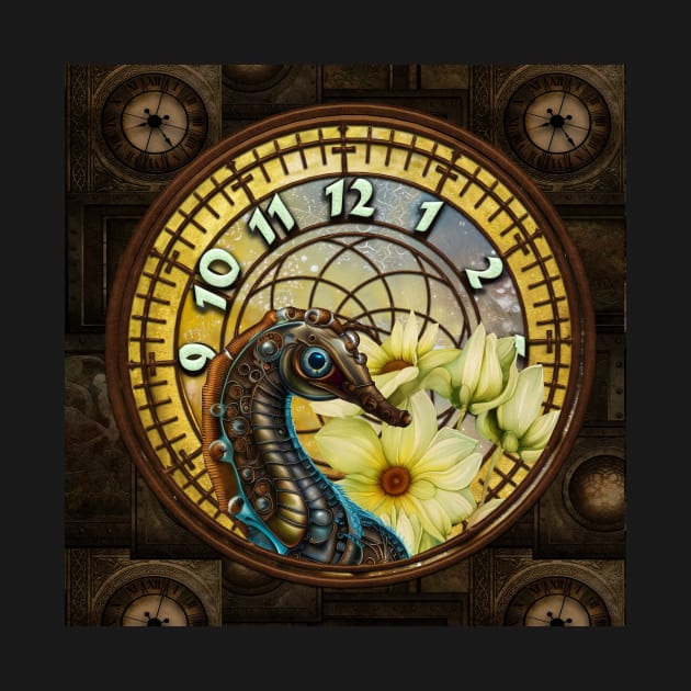 Seahorse with a Steampunk Flair clocks and flowers by Nicky2342